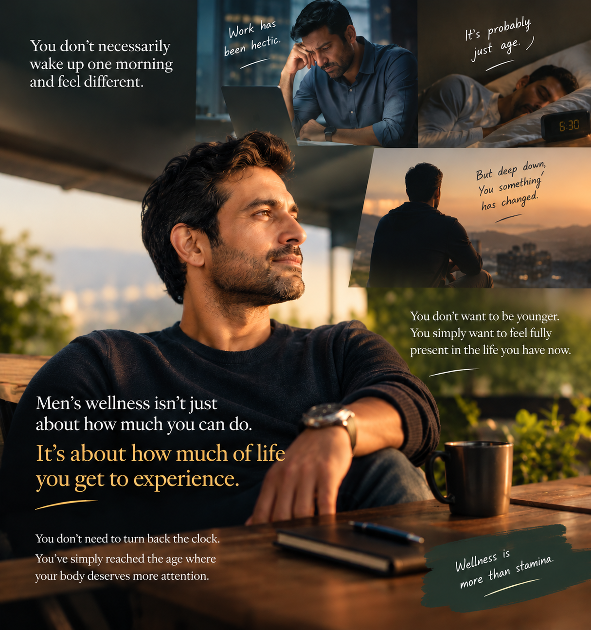 Confident person reflecting on energy, wellbeing, and personal growth.